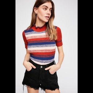 NWT Free People Best Intentions Striped Half Sleeve Sweater Shirt Size L